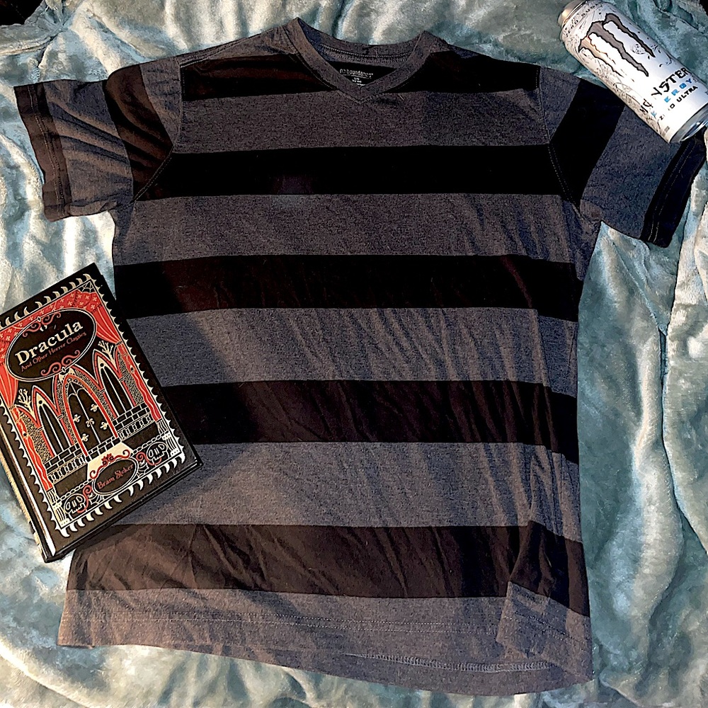 Men's Black and Gray Striped Shirt